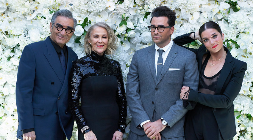 The &quot;Schitt's Creek&quot; cast at a pre-Emmys party, Sept. 21, 2020. From left: Eugene Levy, Catherine O'Hara, Dan Levy and Anne Murphy.