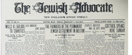 The Jewish Advocate issue of February 9, 1912 on the Jewish Settlement in Boston