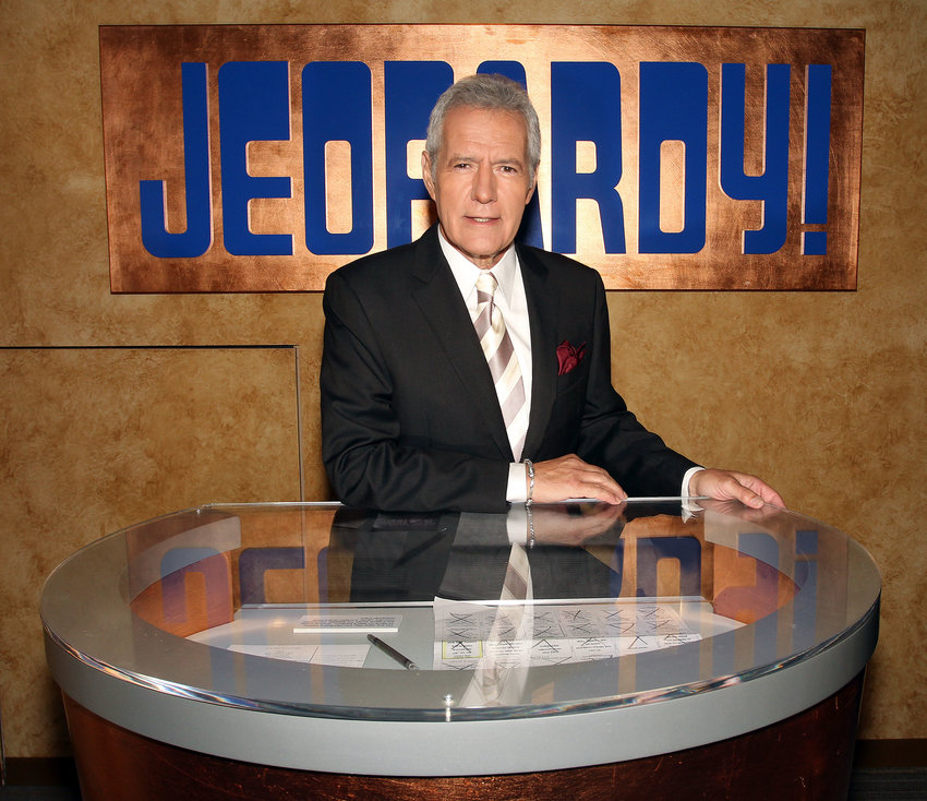 Alex Trebek poses on set at Sony Pictures in Culver City, Calif., for the premier of the 28th season of &quot;Jeopardy,&quot; Sept. 20, 2011.
