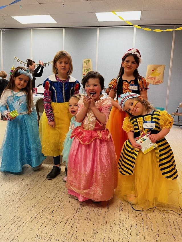 Purim costume fun at Temple Shalom in Middletown.