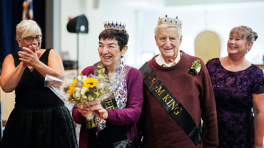 Maxine Cohen and her husband Avram, above, were crowned king and queen of the prom.