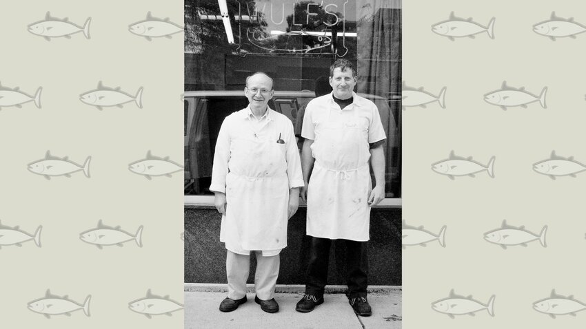 Richie Taylor, right, with Alan Wulf, whose father, Sam Wulf, founded Wulf&rsquo;s Fish in 1926.