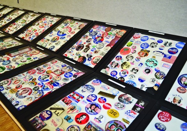 The campaign buttons on display were only a fraction of a private collection.