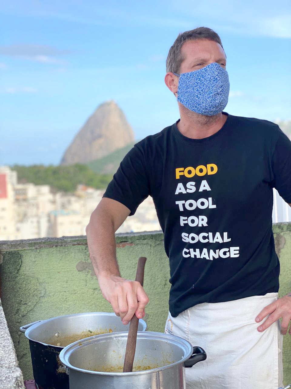 David Hertz cooks at one of his Solidarity Kitchens, in Rio de Janeiro, October 2019.