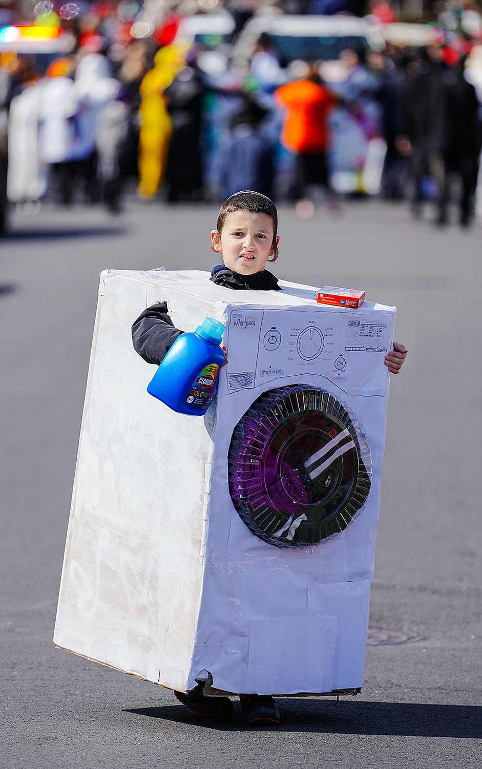 Yehuda Karp, 8, of Providence, dressed as a washing machine, won the award for best costume.