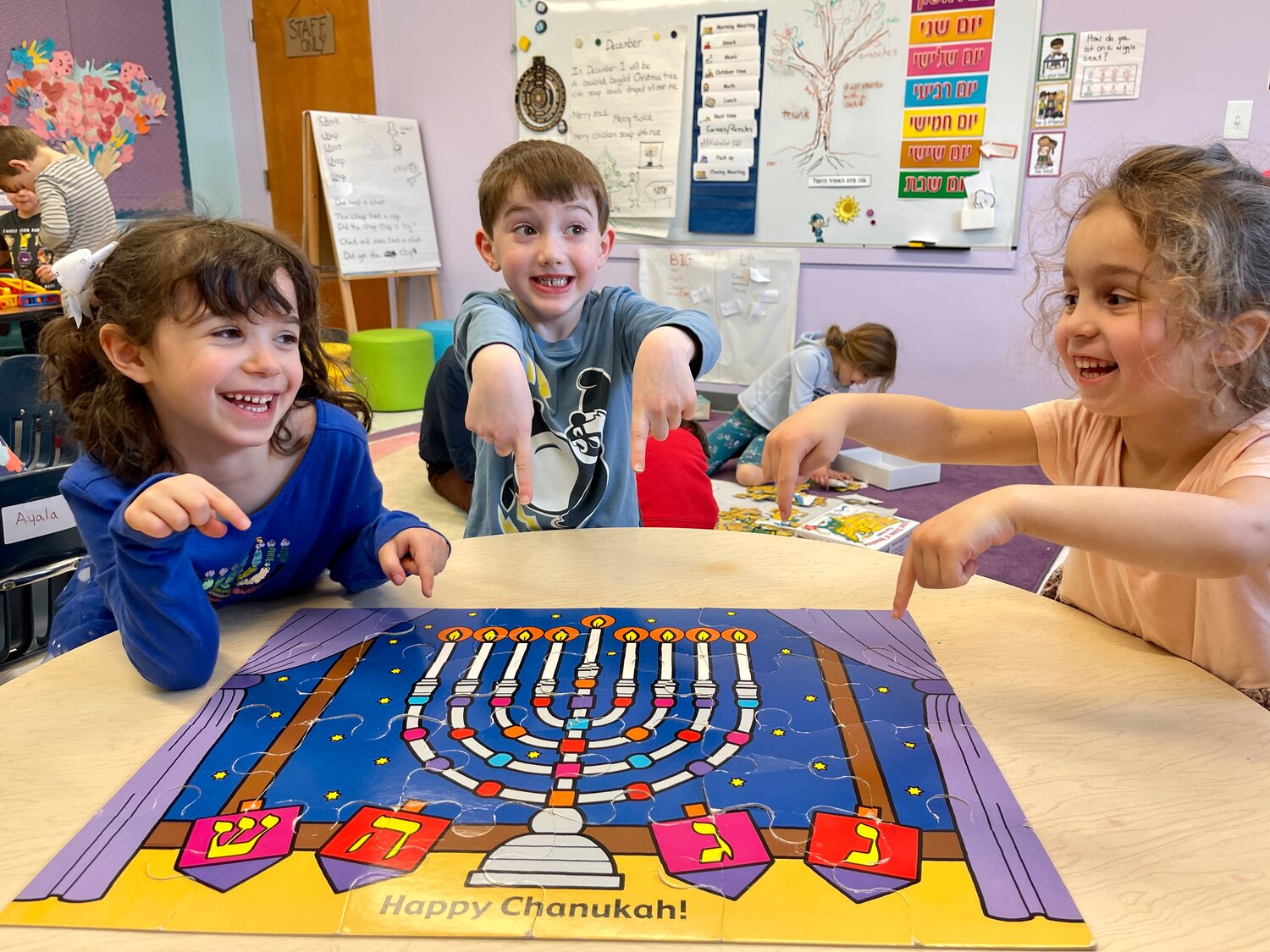 Jewish Community Day School of Rhode Island students enjoy the Festival of Lights during Hanukkah this year. Puzzles, dreidels, storytelling and so much more for a fun-filled eight days.