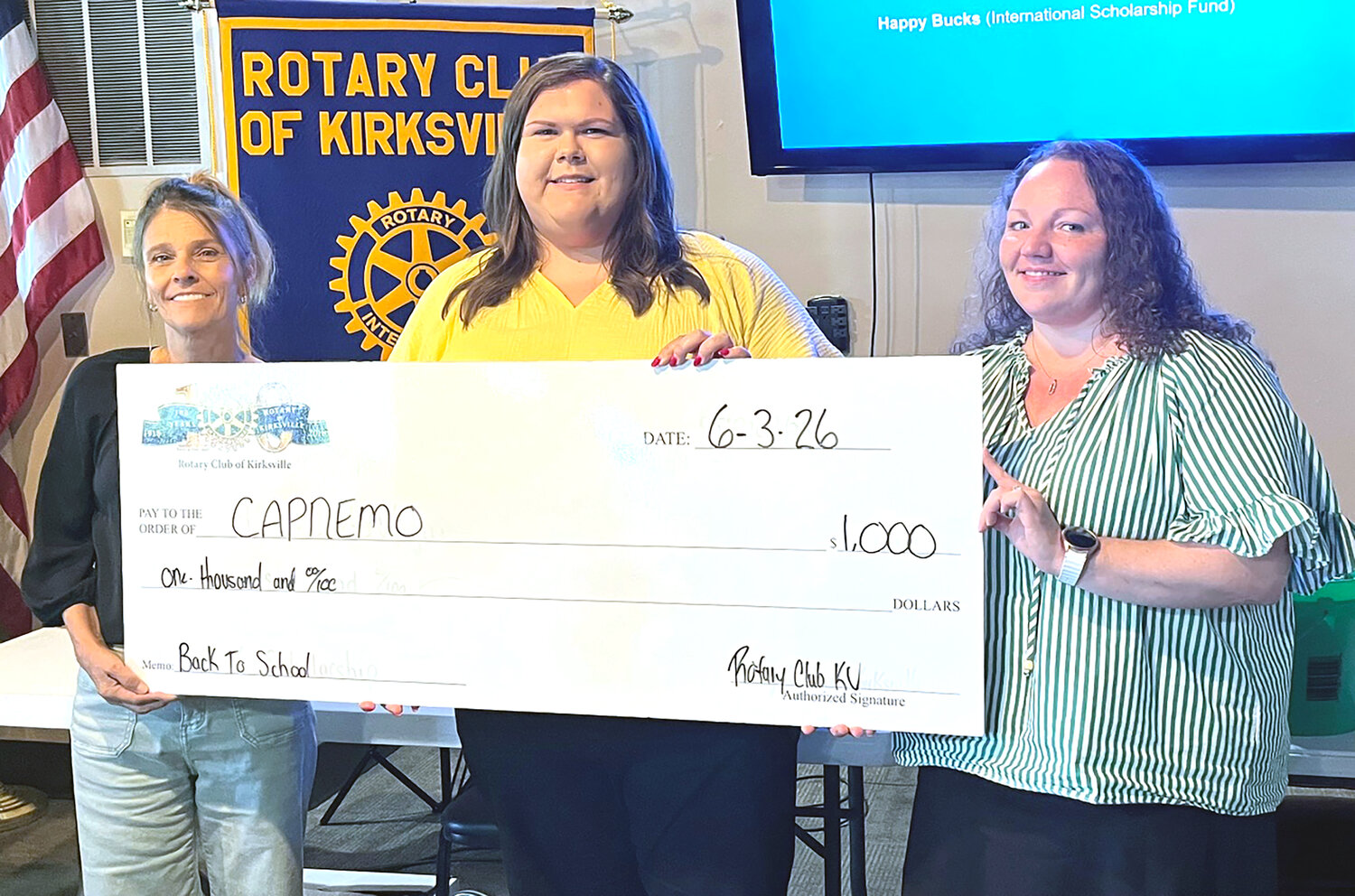 Rotary Club of Kirksville presents check to CAPNEMO and county health department