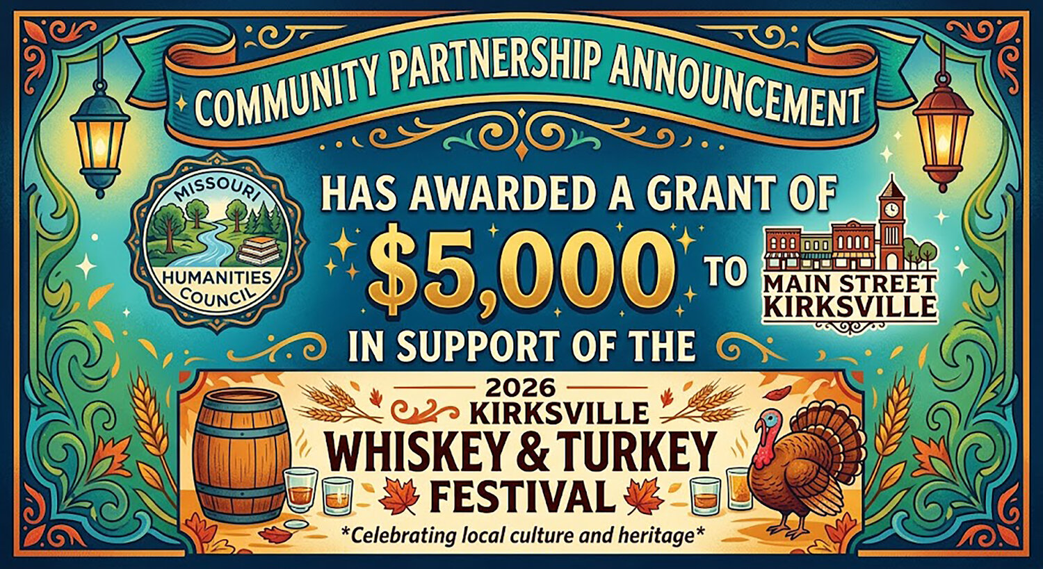 Main Street Kirksville receives $5,000 Missouri Humanities Grant to support 2026 Whiskey & Turkey Festival