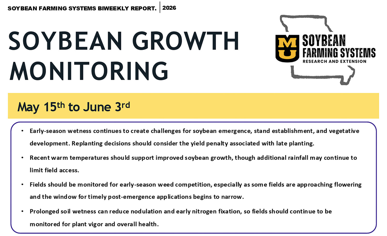 New MU soybean growth and yield report available