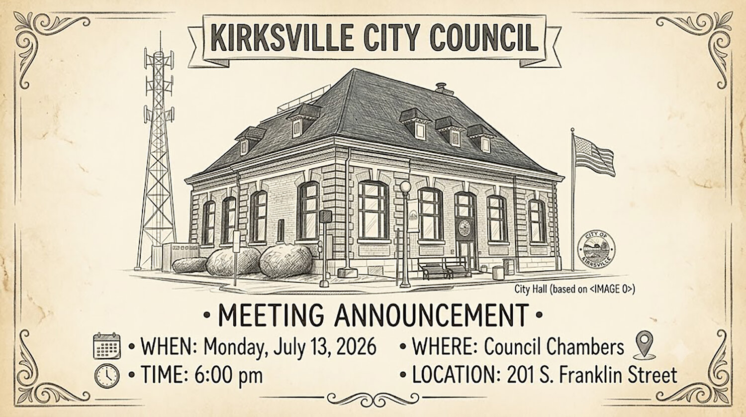 Kirksville City Council to consider a wide-ranging agenda Monday - Kirksville Daily Express