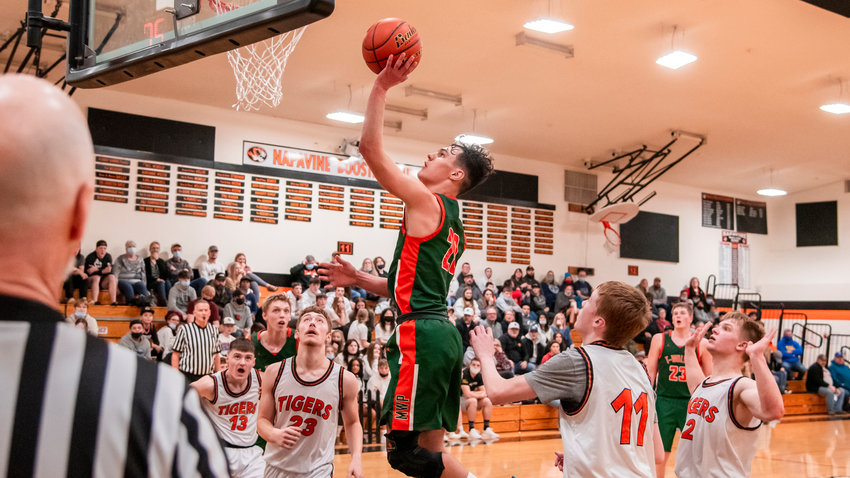 MWP&rsquo;s Kysen Collette (20) scores with a layup during a game against the Tigers in Napavine Tuesday night.