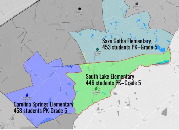 New attendance lines for Carolina Springs Elementary, South Lake Elementary and Saxe Gothe Elementary