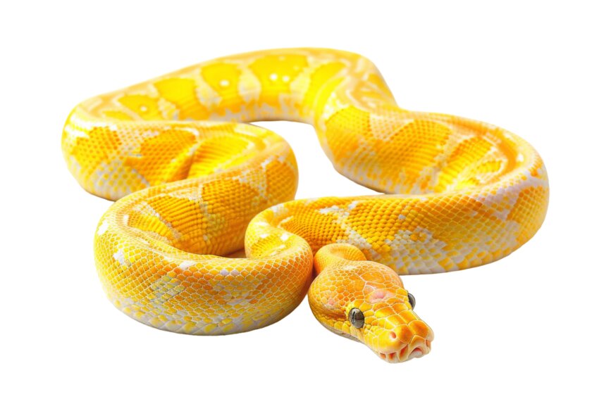 Vibrant Yellow Python Serpent Encounter on Transparent Background.