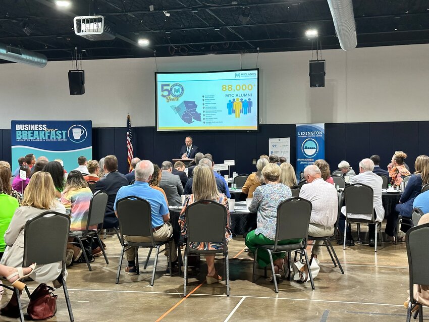 Midlands Technical College President Dr. Greg Little was the September Business over Breakfast chamber event guest speaker.