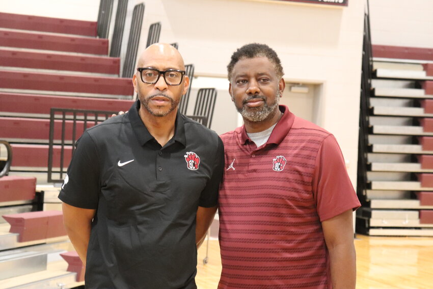 Brookland-Cayce boys basketball coach Larry Davis (left) and girls coach Terrence Gibson (right) were introduced by athletic director Louis Clyburn during a press conference last Monday.