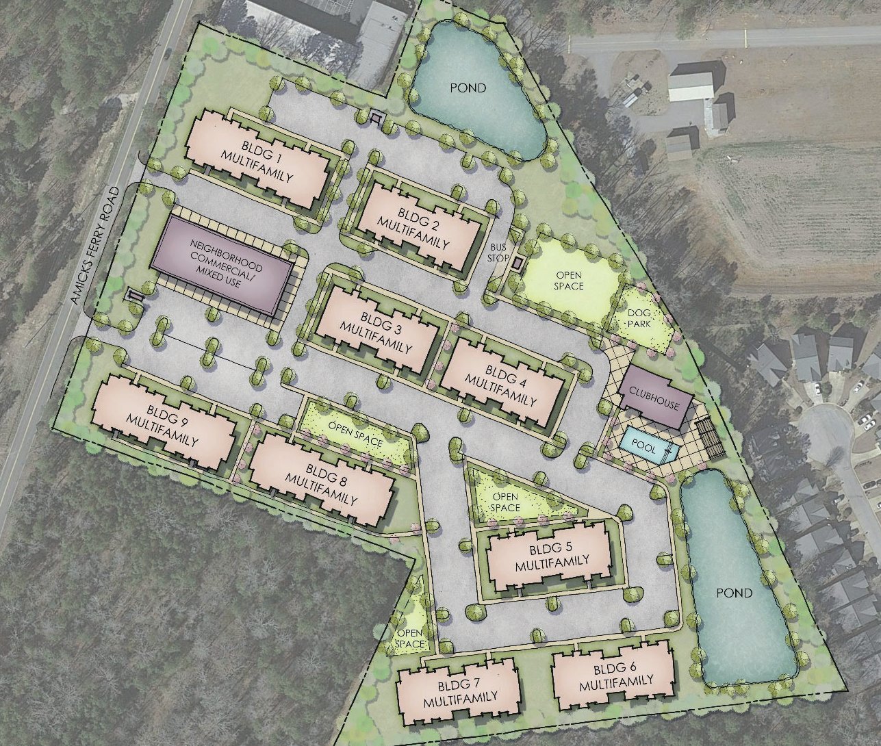Rendering of proposed apartment complex along Amicks Ferry Road in Chapin.