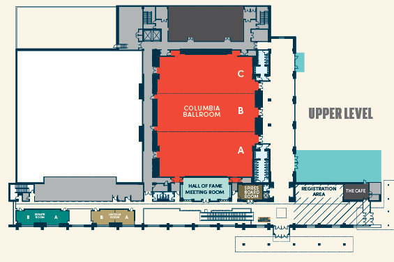 Cayce Police say a suspect fell to his death from the upper level balcony outside the Columbia Metropolitan Convention Center (colored aqua in this floor plan).