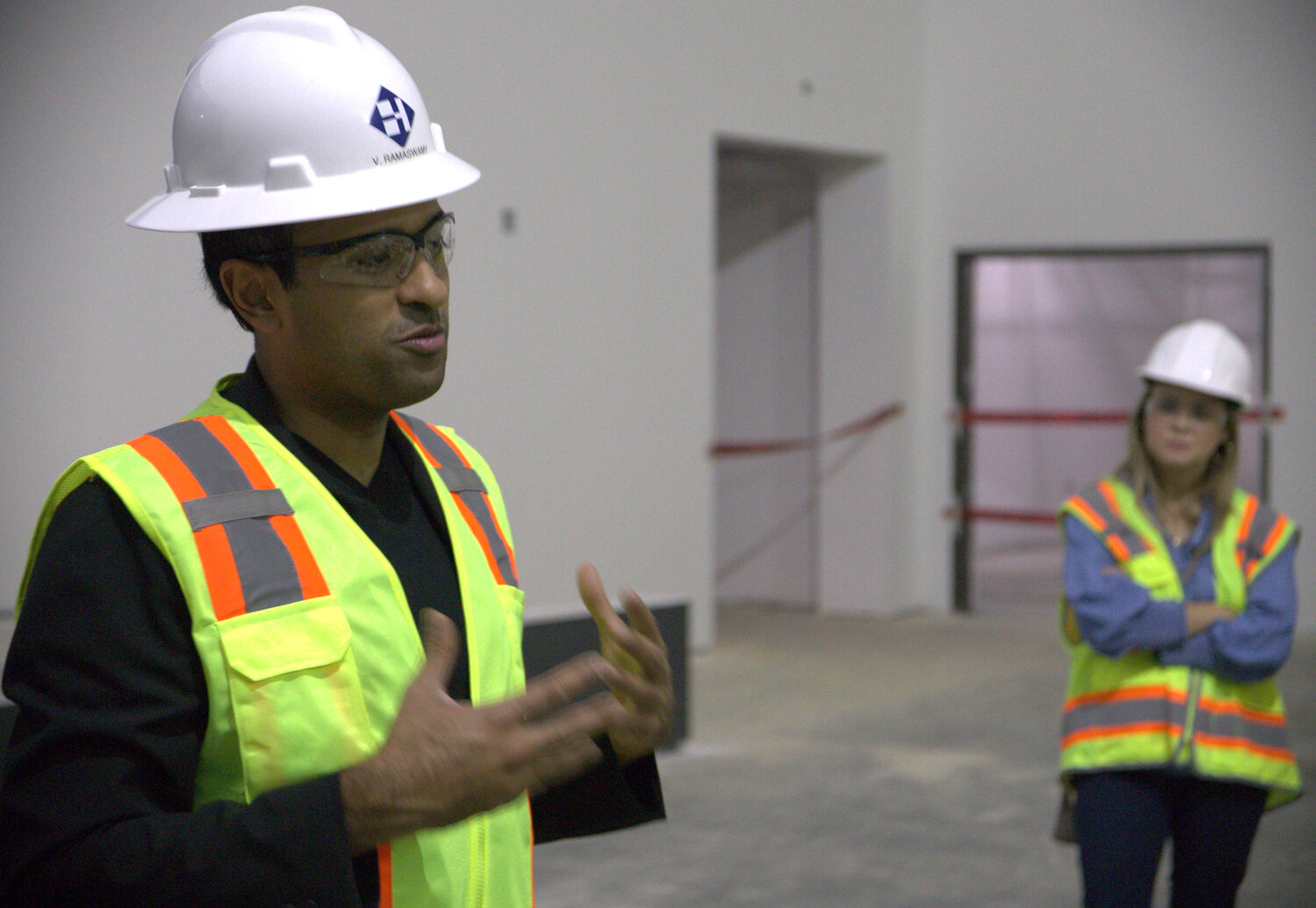 Republican presidential hopeful Vivek Ramaswamy gave brief remarks and took questions during a tour of Lexington's in-progress American Leadership Academy.