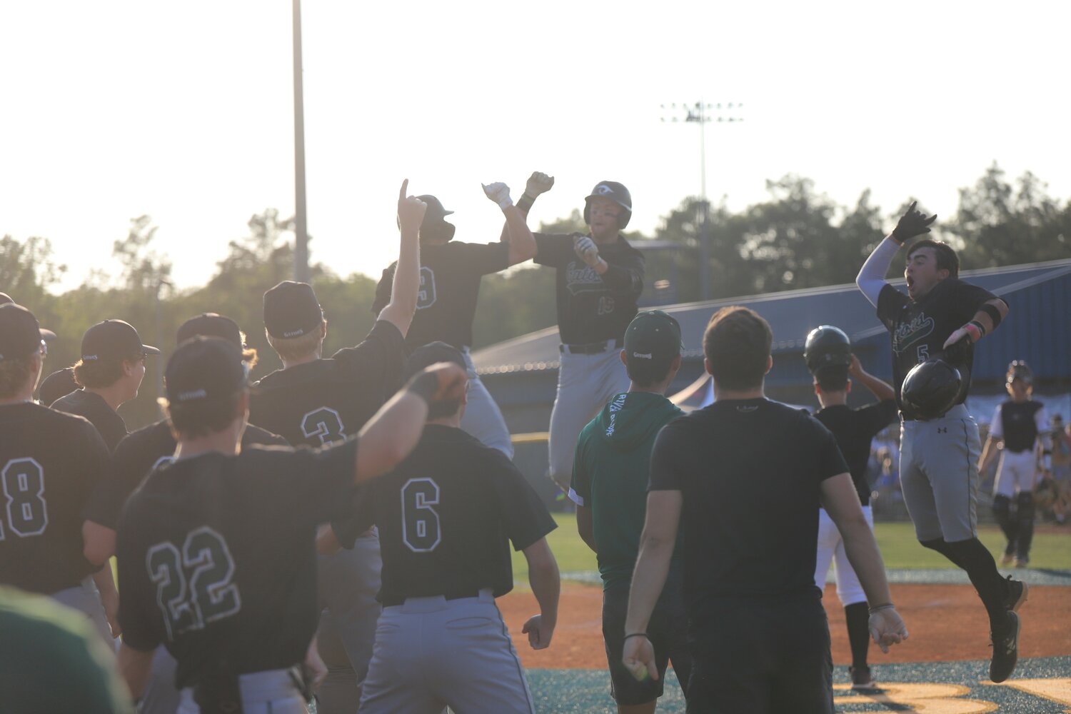 Beau Hollins celebrates his second inning home run during the Gators' 9-7 5A state championship victory Wednesday night.