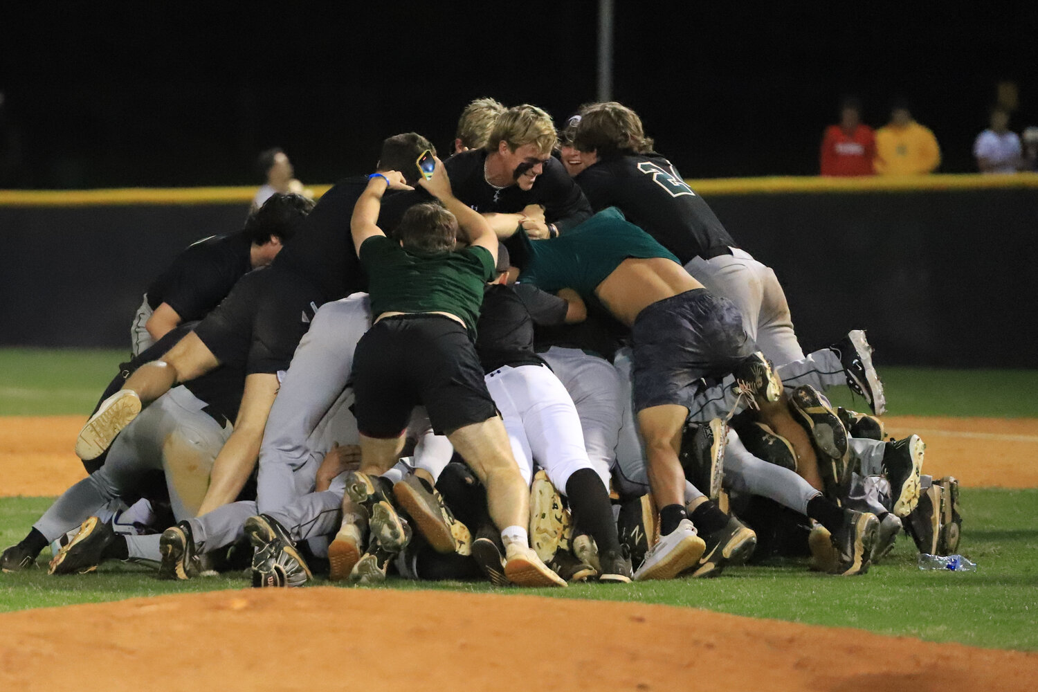 The River Bluff Gators celebrate their first baseball state championship in school history Wednesday night.