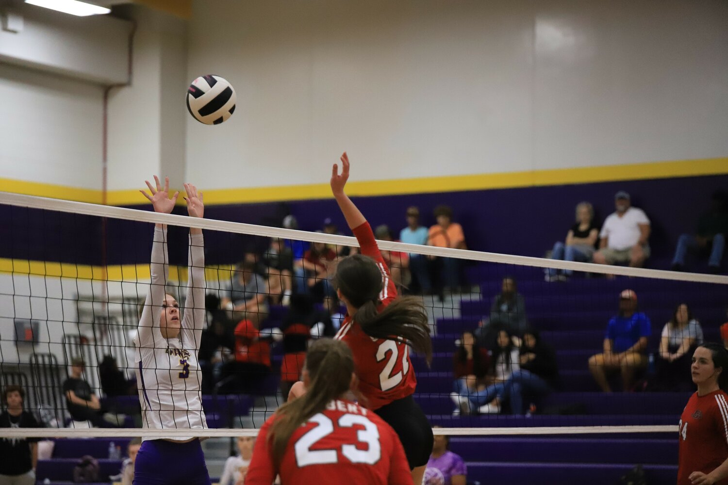 Gilbert’s Hannah Miles skies in to spike the ball during their dominant win over Swansea.
