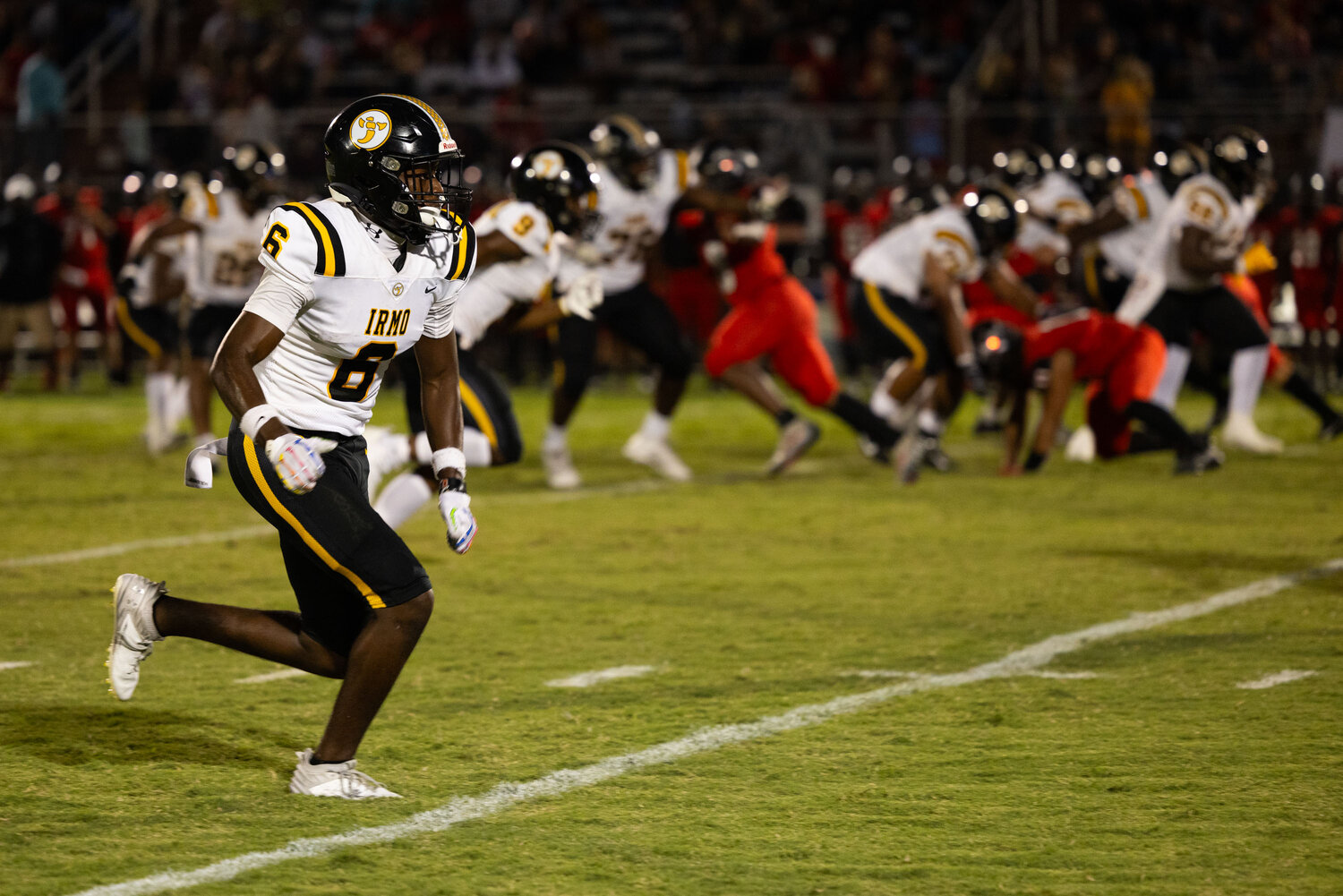 Irmo wide receiver Donovan Murph runs  route in the first quarter of their 35-21 win over Hartsville.