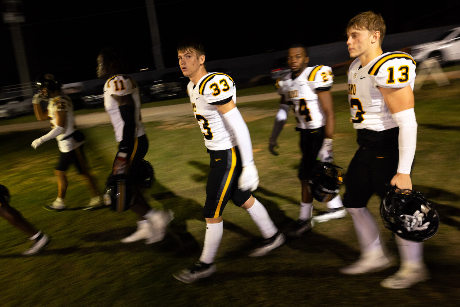Irmo players return to the field at the conclusion of halftime at Kellytown Stadium.