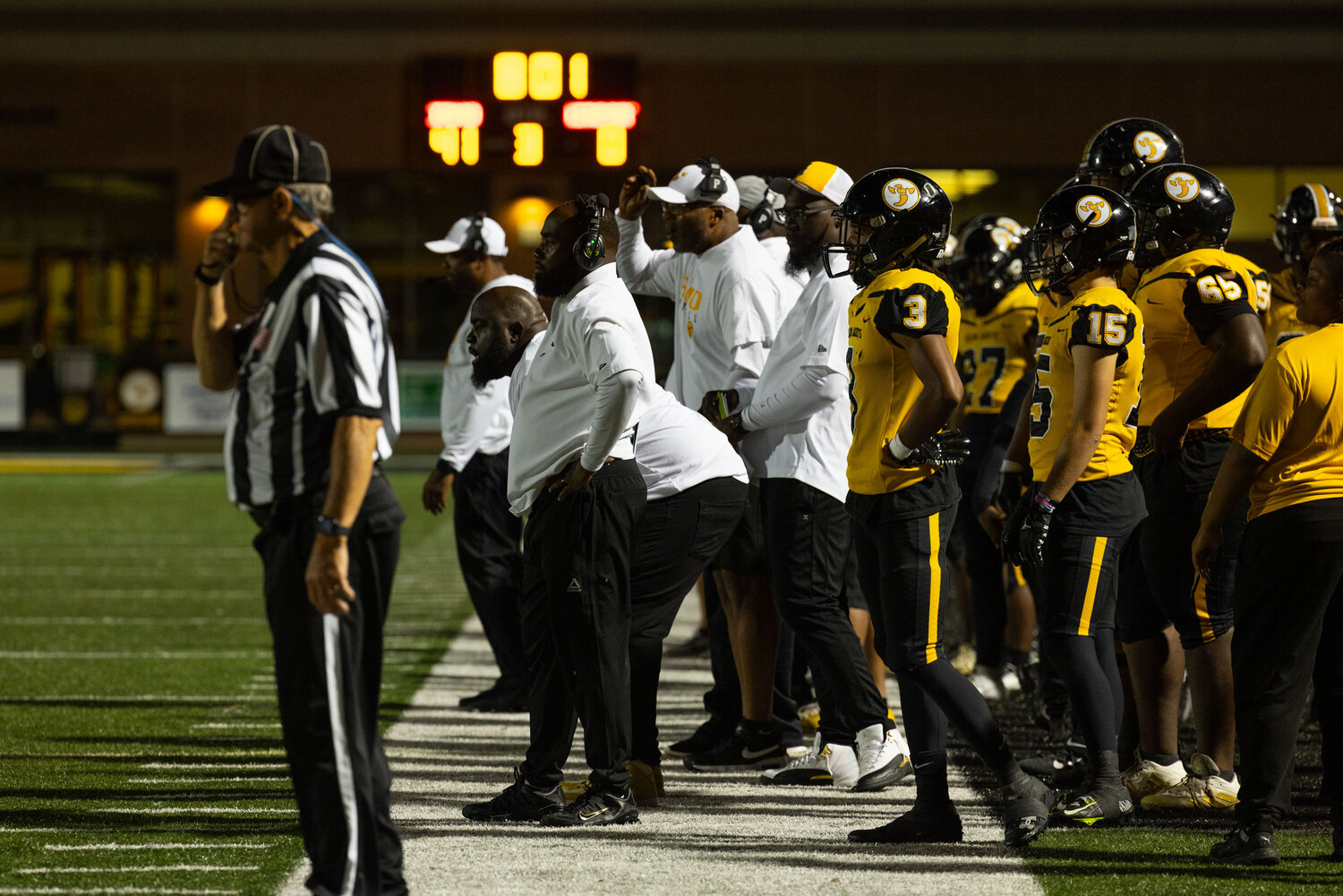 The Irmo coaching staff watches on as the Yellow Jackets took care of business in a 54-0 win over Airport.