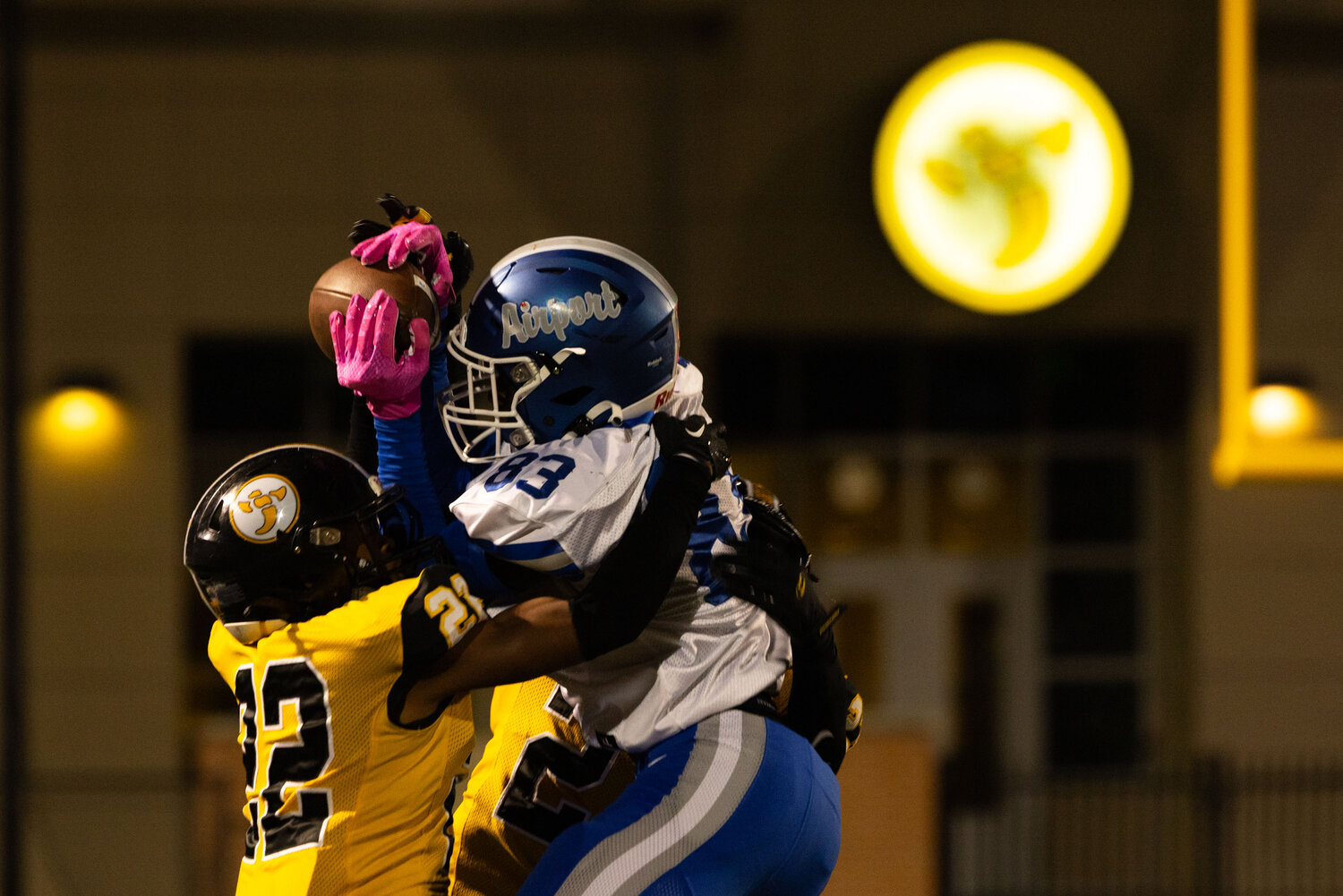 Airport wide receiver Shiloh Perry catches the ball during the second quarter during their loss to Irmo.