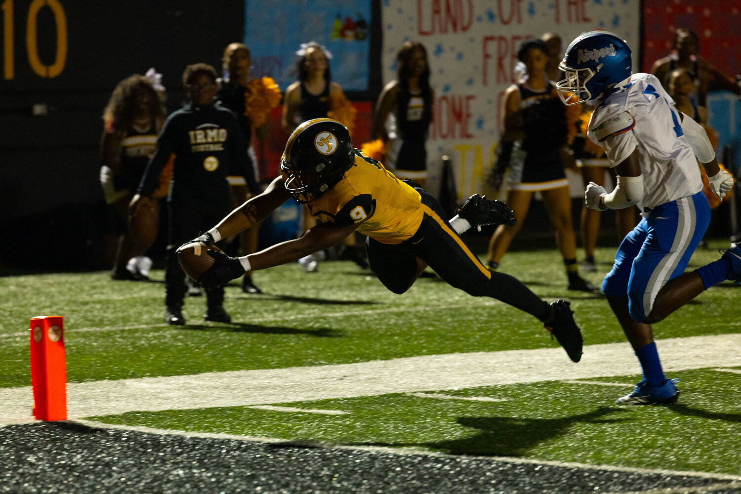 Irmo wide receiver Telvin Smith scores a touchdown in the Yellow Jackets' 54-0 win over Airport. Irmo comes into this week ranked third in the state in the 4A classification.