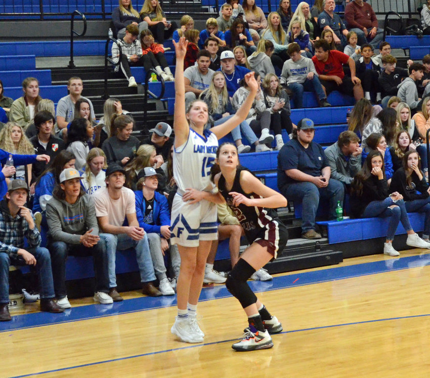 Forrest&rsquo;s Megan Mealer drains one of her two fourth quarter 3-pointers in the Lady Rockets&rsquo; 51-36 loss to Eagleville Tuesday night at Chapel Hill.
