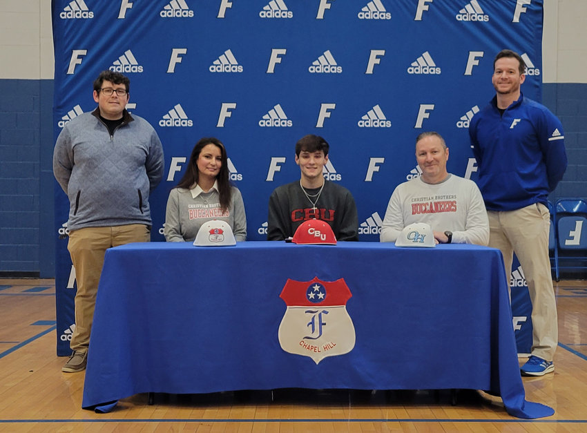 Forrest Rocket senior Camden Vaughn signs his letter of intent to continue his baseball career at Christian Brothers University.