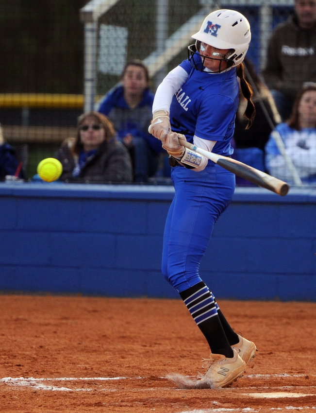 Mallory Woodward slaps a hit to the outfield in the fourth inning. She went 1-for-4 against Tullahoma on Tuesday night.
