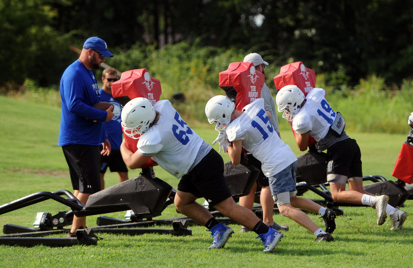 The Forrest Rockets work through a morning drill during practice this week.