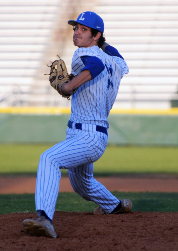 Bailin Luttrell winds up and smokes a strike across the plate on Monday night against Page. He struck out 10 batters on Monday night against Page.