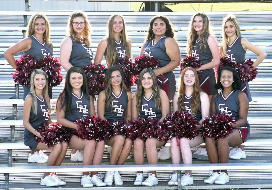 The 2020 Cornersville Cheerleaders High School Cheerleaders front row from left are, Haliey Welch, Lauren Bivins, Chelsea Bradford (captain), Madison Hopkins (captain), Ashlynn Albrecht, and Claudia Armstrong. Back row from left are, Leavie Solomon, Maggie Luttrell, Keely Grover, Becca Eguia, Emily Watson (captain), and Natalie Garner.