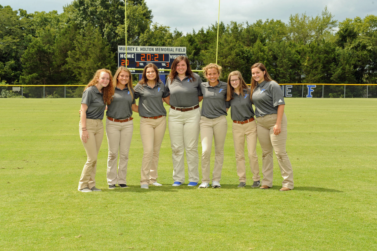 The 2020 Forrest football managers from left are, Becca Clark, Julie Williams, Madison Cormier, Baylee Fuller, Annie Thrasher, McKenzie Pratt, and Bella Hosford.