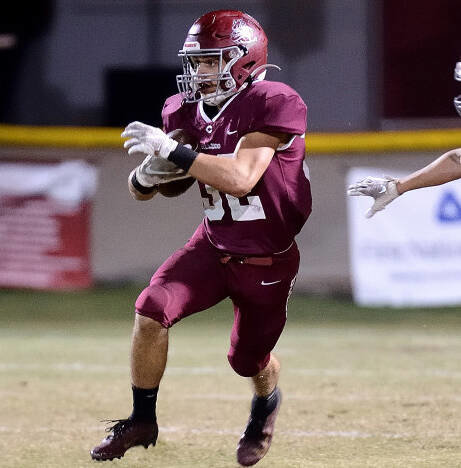 Senior Brady Calahan (32) led the Bulldogs in rushing with 898 yards on 134 carries and scored a team-high nine touchdowns for the Bulldogs who finished the season with a 7-4 record after being eliminated from the playoffs Friday night at Huntingdon.