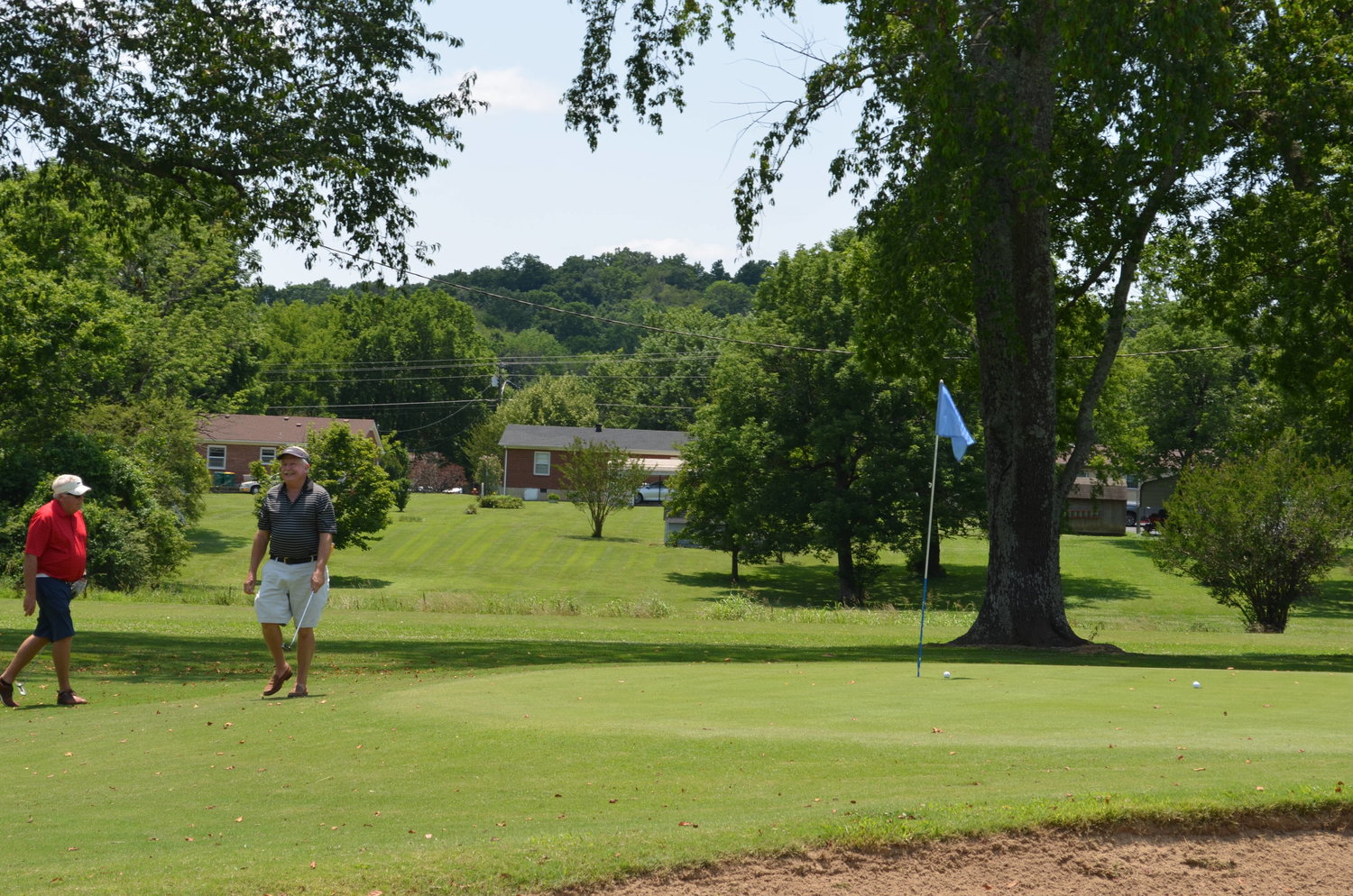 Kendall Hollingsworth (left) and Jack Freeland approaching the No. 6 green during the Lewisburg Rotary Golf Tournament