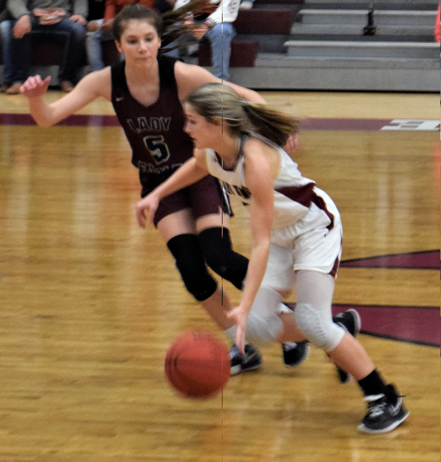Jayli Childress brings the ball across half court for the Lady Bulldogs on Tuesday night against Eagleville.