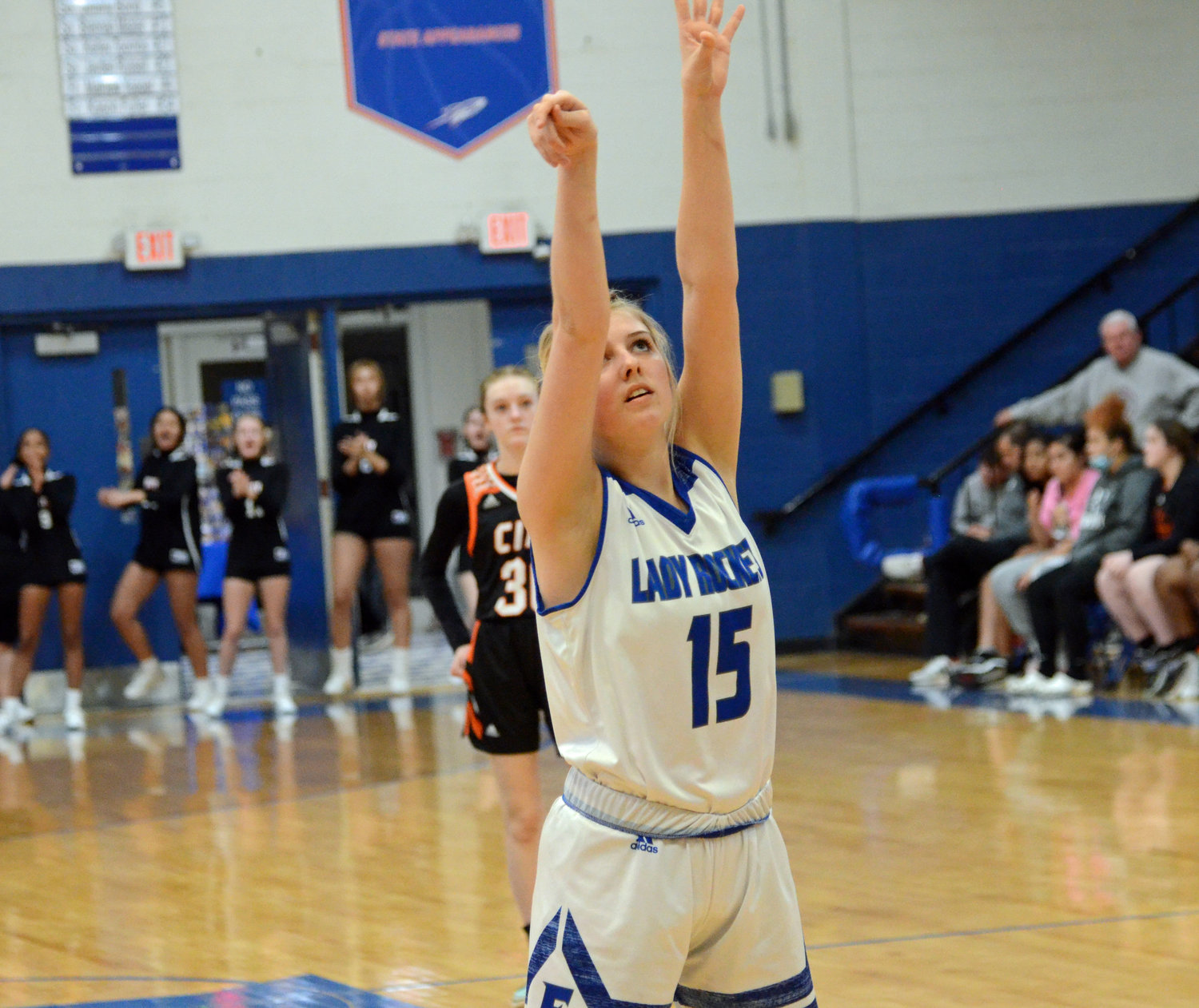 Senior Megan Mealer hit some crucial free throws down the stretch for the Lady Rockets.