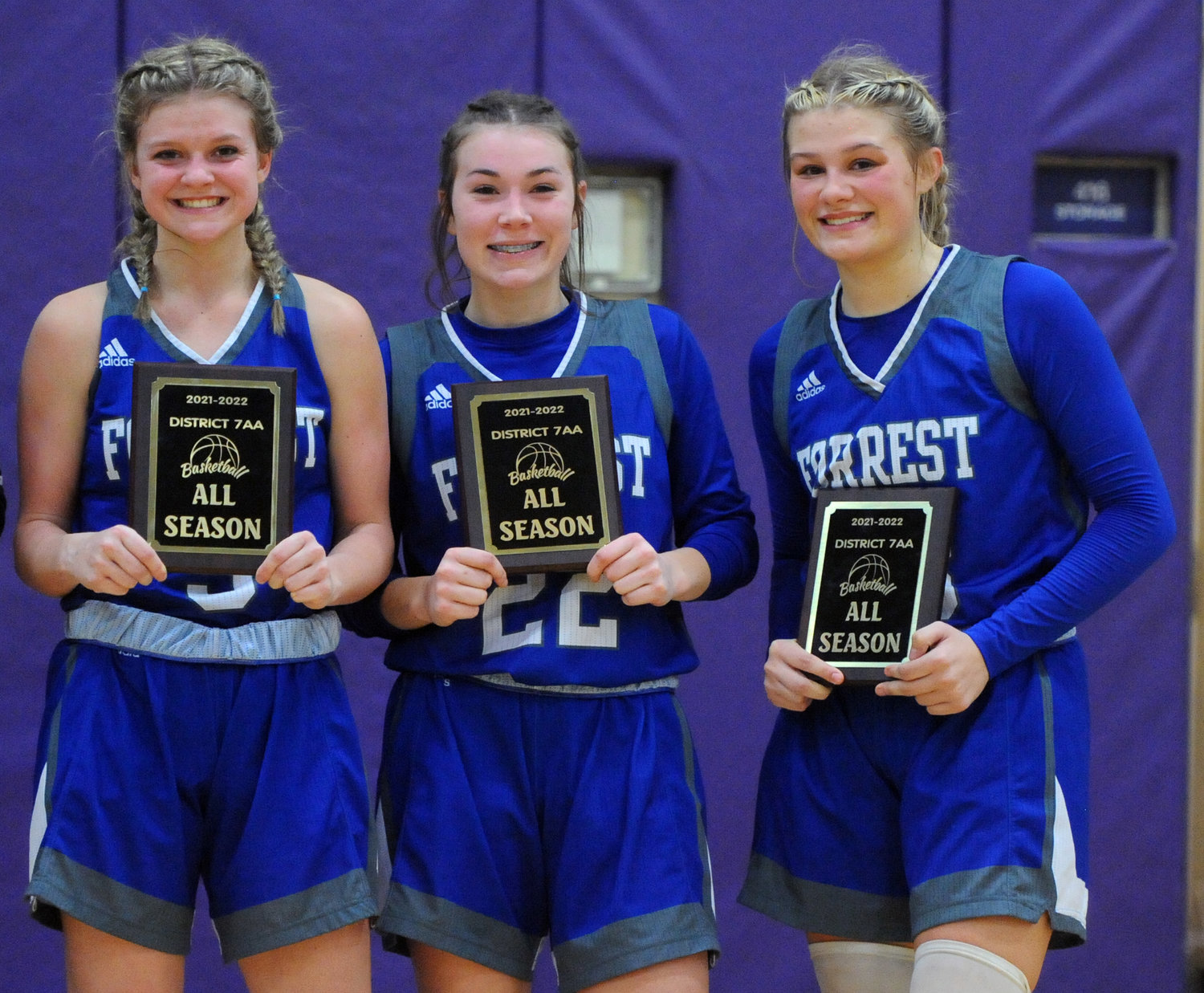 For their efforts in the 2021-2022 regular season, three Lady Rockets earned regular season All-District recognition. Macyn Kirby (right), Addison Bunty (middle) and Kinslee Inlow were named to the all-district team.