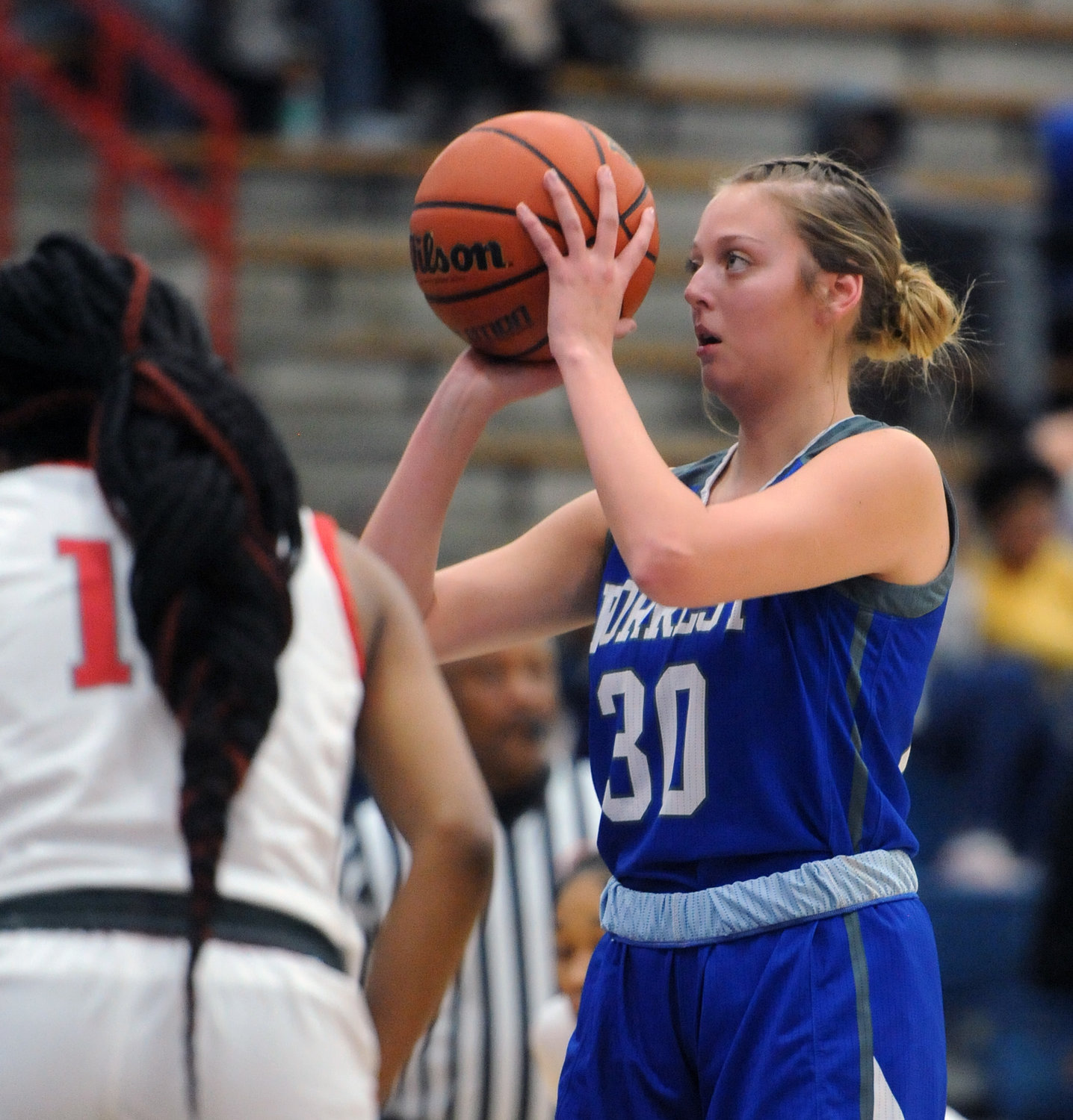 Forrest senior Ryann Lewis settles in for a free throw attempt in the first half against East Nashville on Monday.