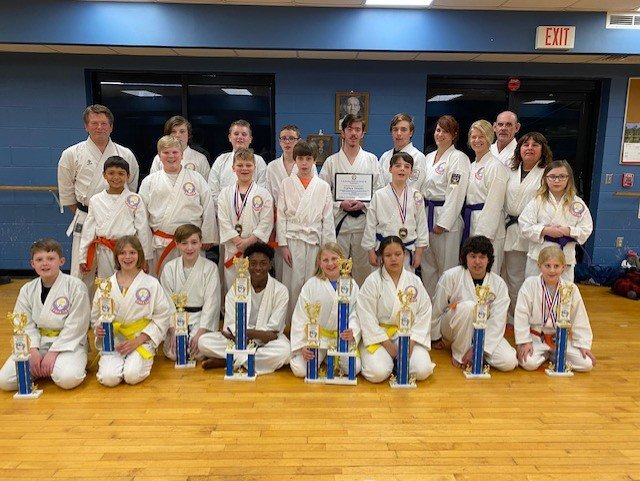 Lewisburg Karate, owned and headed by Sensei Roe Carter, participated in the 20th annual C.T. Patterson Memorial Wado-Ryu Championship in Murfreesboro. With numerous members participating, several members won trophies for Forms and Fighting. Those who competed are (front row, from left) Mason Wright (third-place Forms); Mia Sikula (third-place Fighting); Camdyn Cook (third-place Forms); Cortez Brown (first-place Fighting); Harper Bagsby (third-place Forms and first-place Fighting); Tianna Weaver (second-place Fighting); Micah Finley (second-place Fighting); and Claire Bagsby (second-place Forms).