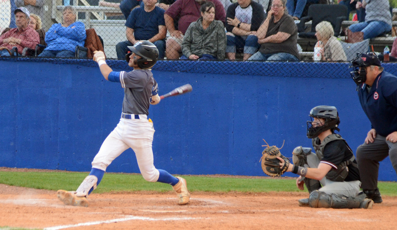Camden Vaughn, who went 2-for-3 with an RBI and two runs scored, nails a leadoff triple in the bottom of the fifth inning before coming around to score the tying run.