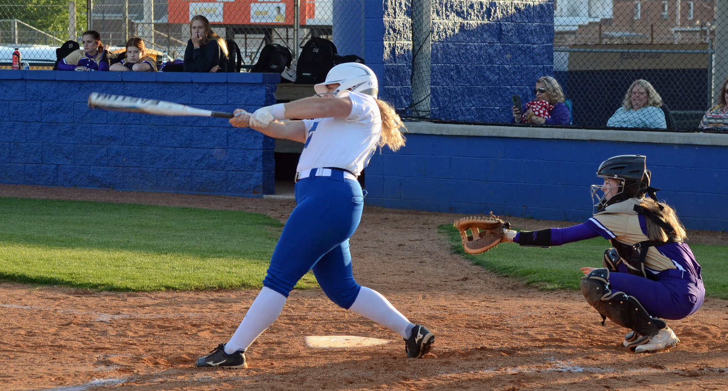 Leslie Bartoli drills a run-scoring double in the fourth inning for Forrest.