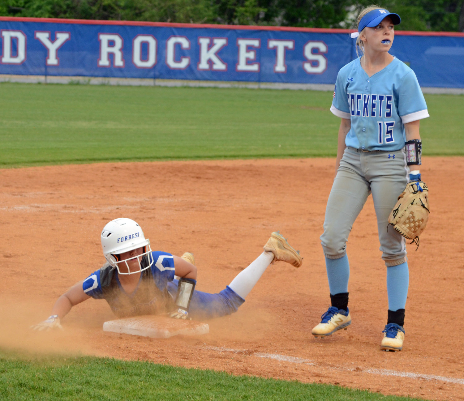 Briley Burnham, who had two RBIs and two runs scored, steals third base in the bottom of the fourth inning.