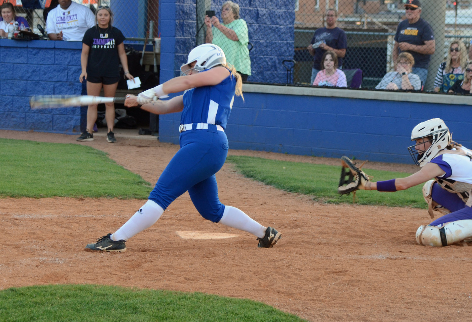 Leslie Bartoli delivers the game-tying single in the bottom of the seventh inning for the Lady Rockets, who came back to beat Community 5-4 in 10 innings Tuesday night in the second round of the District 7-AA Tournament at Chapel Hill.