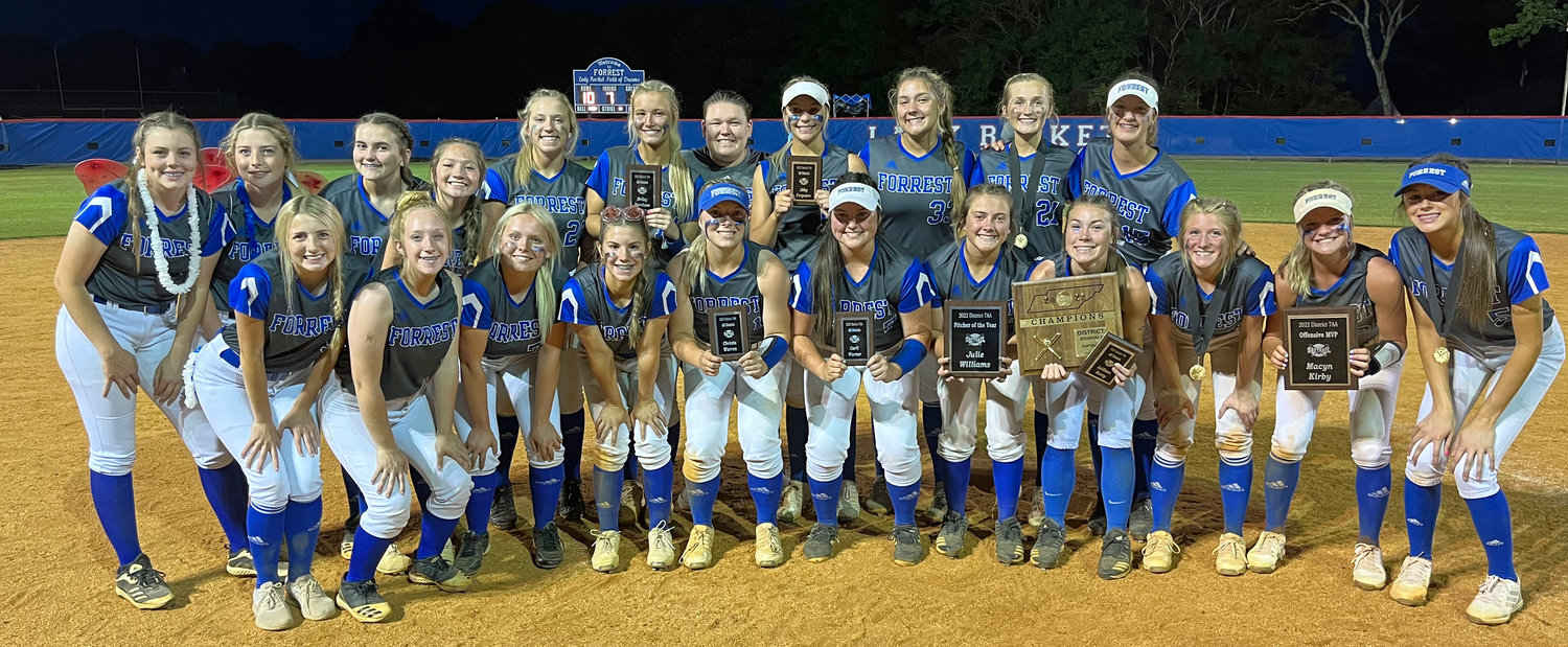 The 2022 District 7-AA Tournament champion Forrest Lady Rockets.