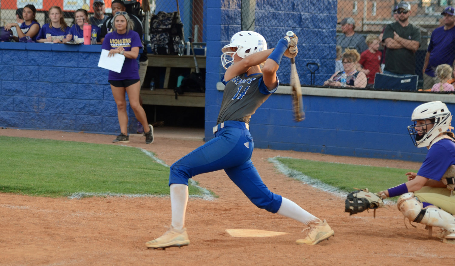 Briley Burnham went 3-for-4 in the Lady Rockets’ big 14-6 win over Community.